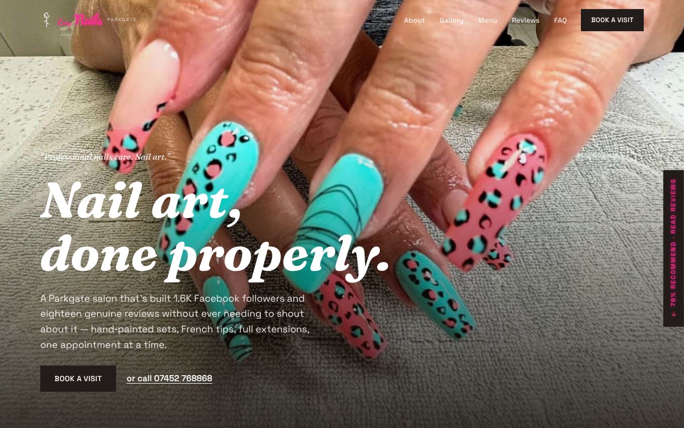 ROSY NAILS Parkgate website on a desktop screen
