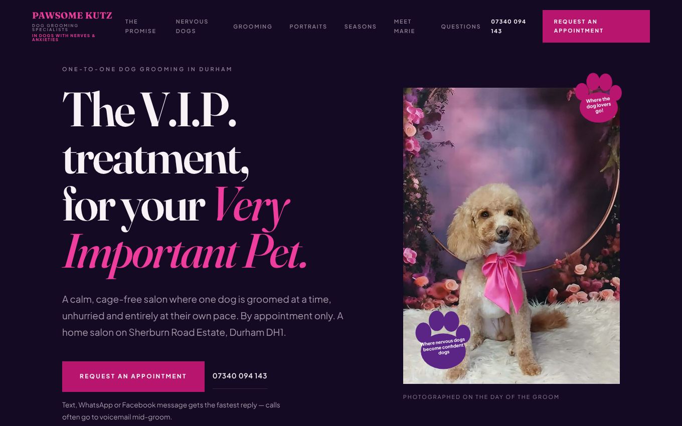 Pawsome Kutz website on a desktop screen